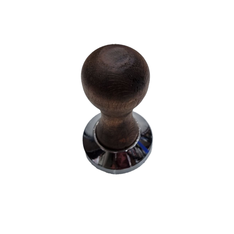 تمپر قهوه با دسته چوبی طبیعی و پایه استیل تخت برای سایزهای ۵۱، ۵۳ و ۵۸ میلیمتری